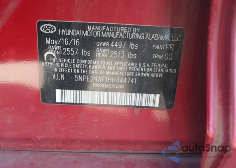 2017 Hyundai Sonata Se from USA, damaged, VIN 5NPE24AF1HH444741